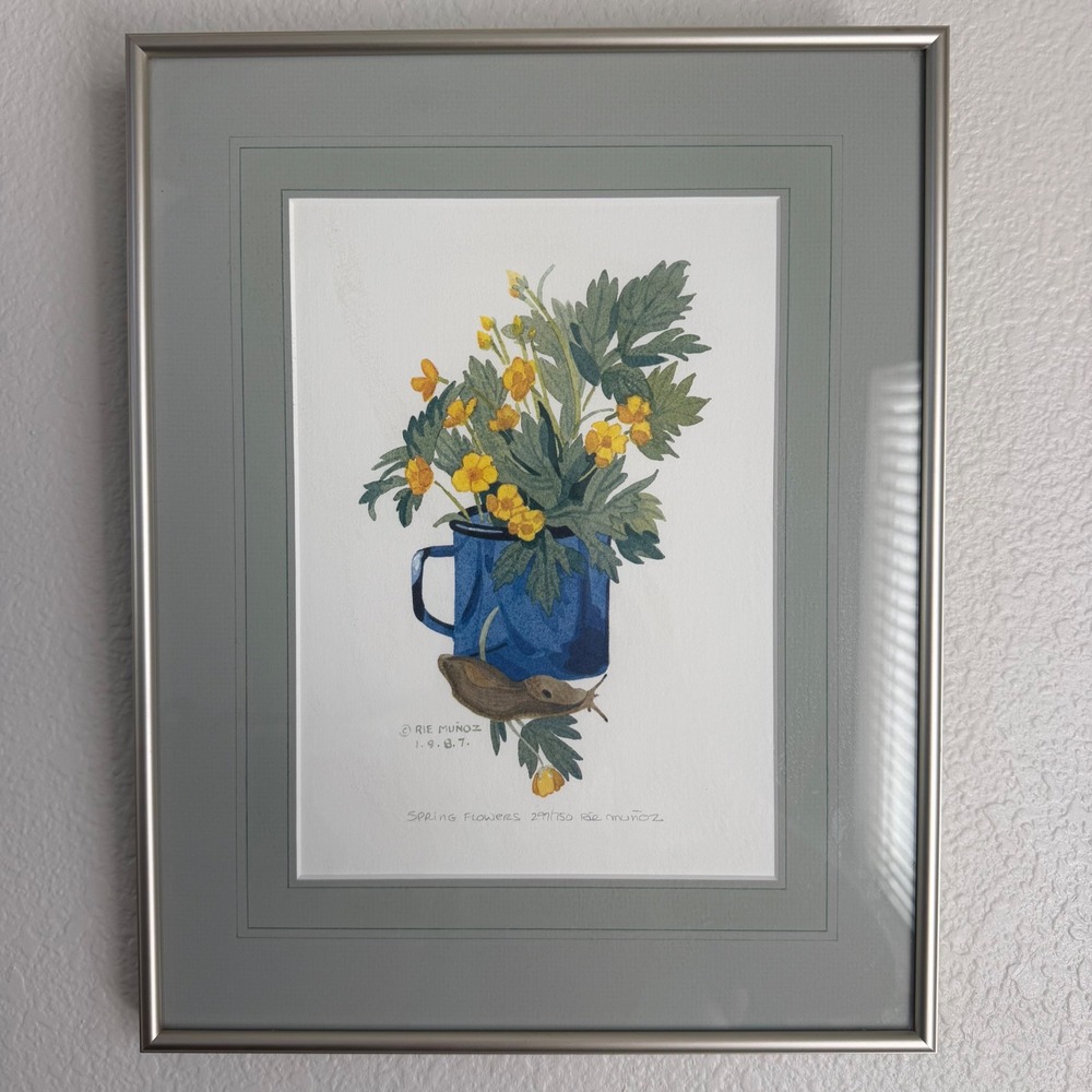 Framed Art Rie Munoz Spring Flowers 1987 Signed Numbered Print Botanical Slug